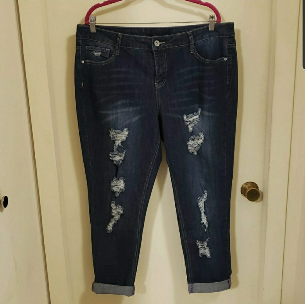 Hydraulic Destressed Skinny Crop Jeans 18W